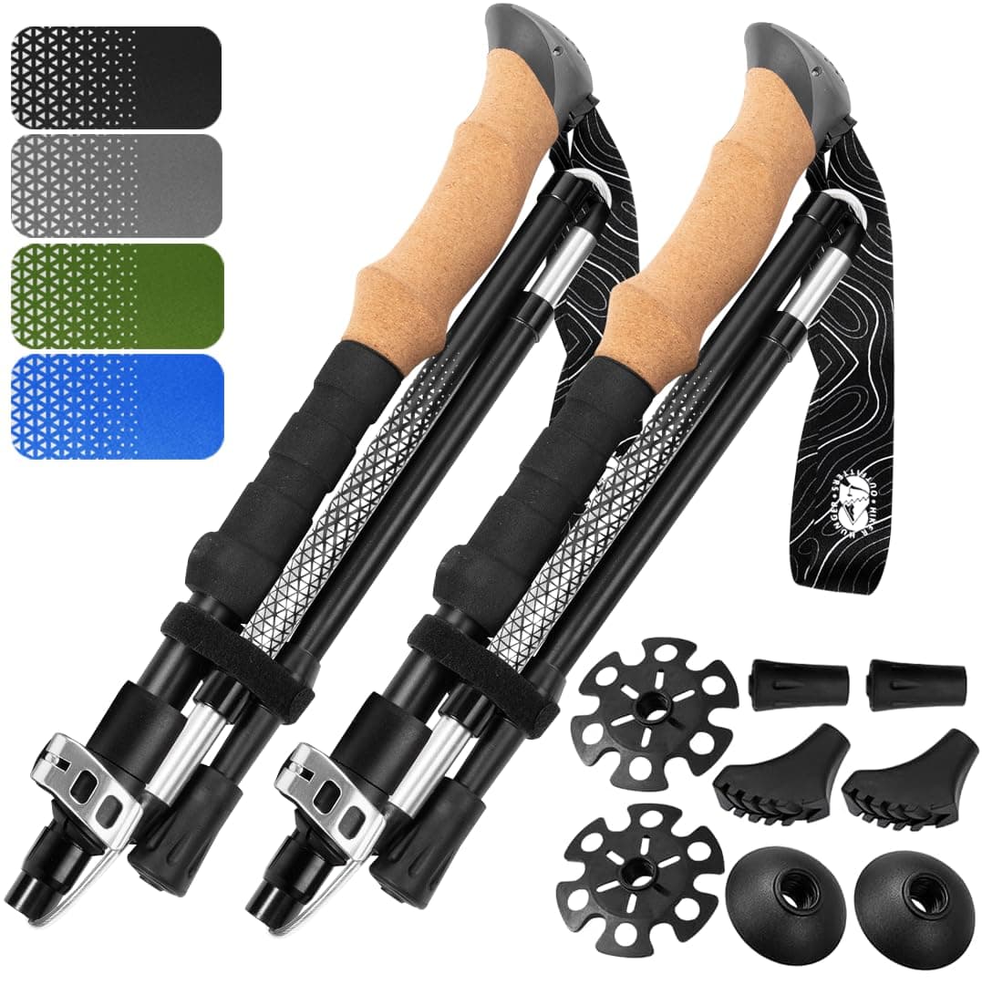 Premium Foldable Hiking Poles by USA Brand - Adjustable, Lightweight Trekking Poles Made of Aircraft Aluminum, Metal Loc