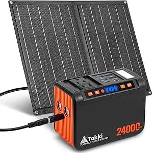 Takki Solar Generator 120W Peak Portable Power Station with 21W Solar Panel 88.8Wh Battery Power Bank with 110V AC Outle